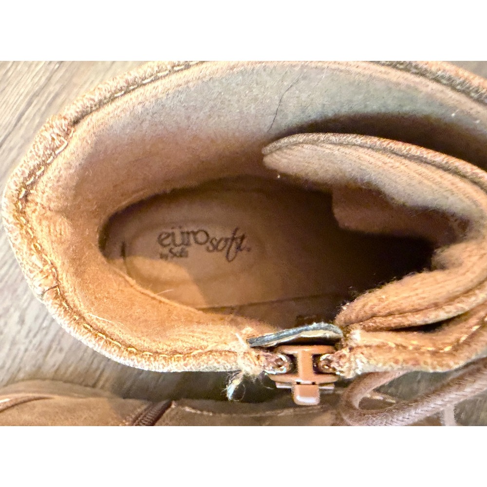 Eurosoft Winterbury Booties Women 7.5 Tan Lace Up Side Zip Faux Suede Ankle - Picture 2 of 8